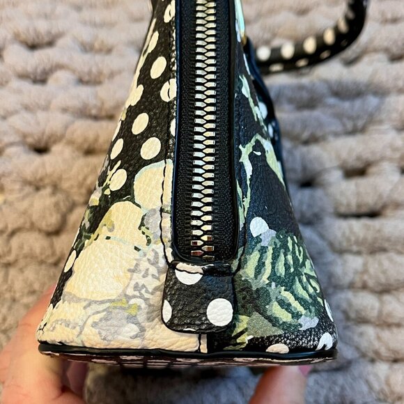 Betsy Johnson Black, White & Grey Floral Polka Dot Print Handbag - Picture 15 of 16